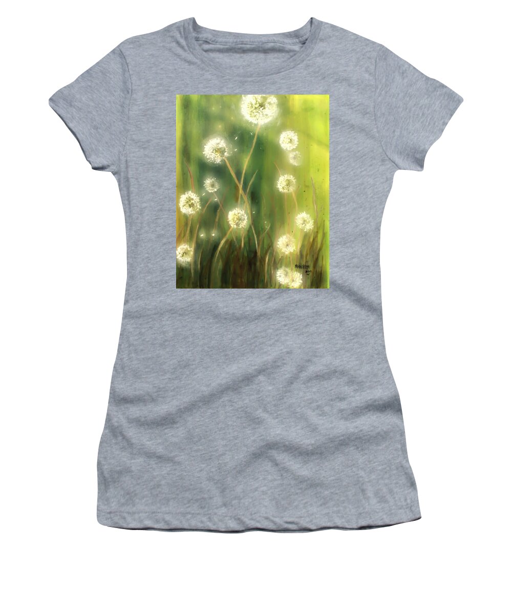 Ablaze Women's T-Shirt featuring the painting Dandelions by Melissa Herrin