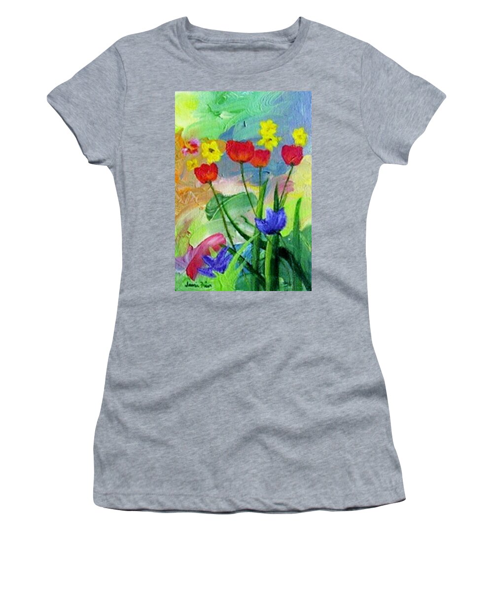 Tulips Women's T-Shirt featuring the painting Daria's Flowers by Jamie Frier