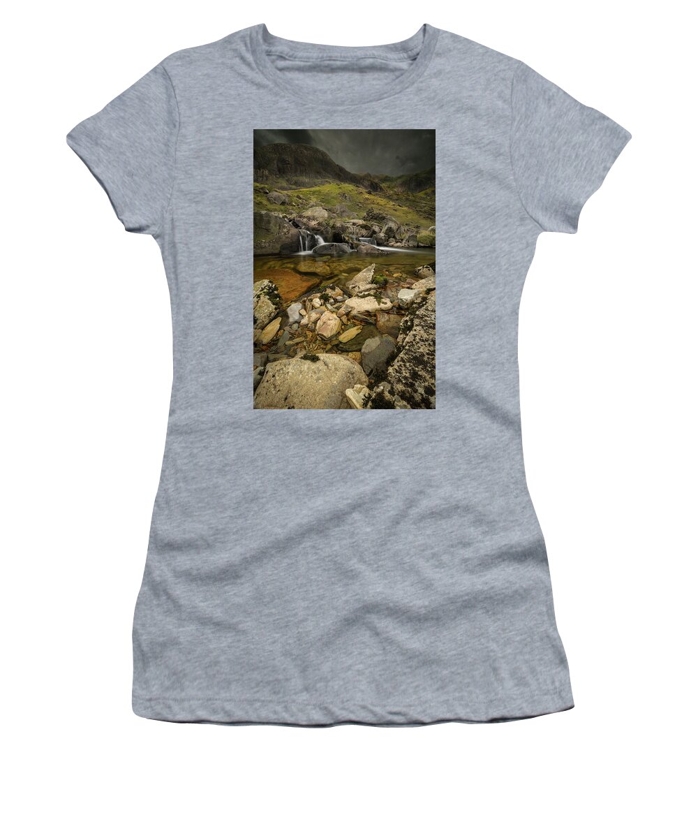 Llanberis Women's T-Shirt featuring the photograph Dark Skies over Llanberis Pass by Andy Astbury