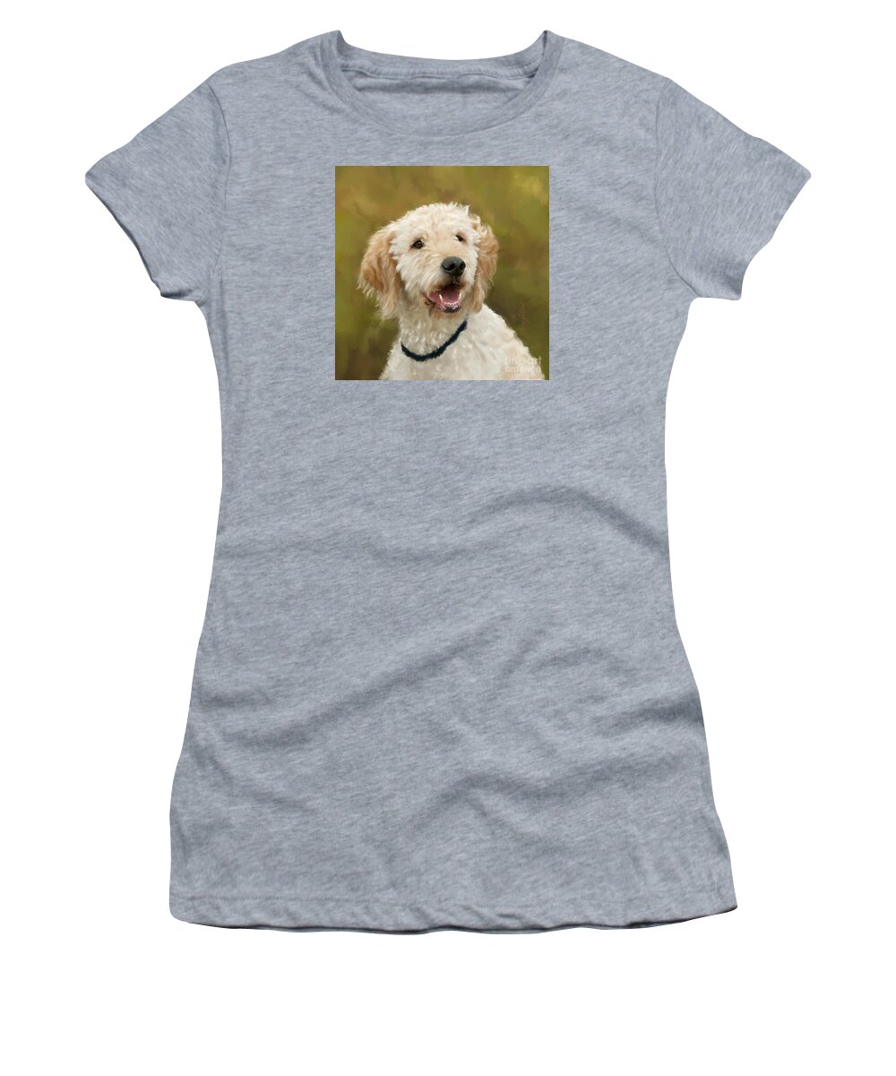 Golden-doodle Dog Women's T-Shirt featuring the painting Dasha by Bon and Jim Fillpot