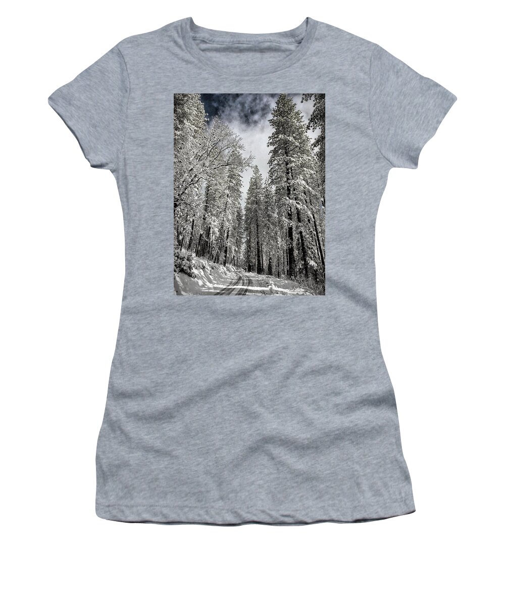Snow Women's T-Shirt featuring the photograph Dashing Through the Snow by Steph Gabler
