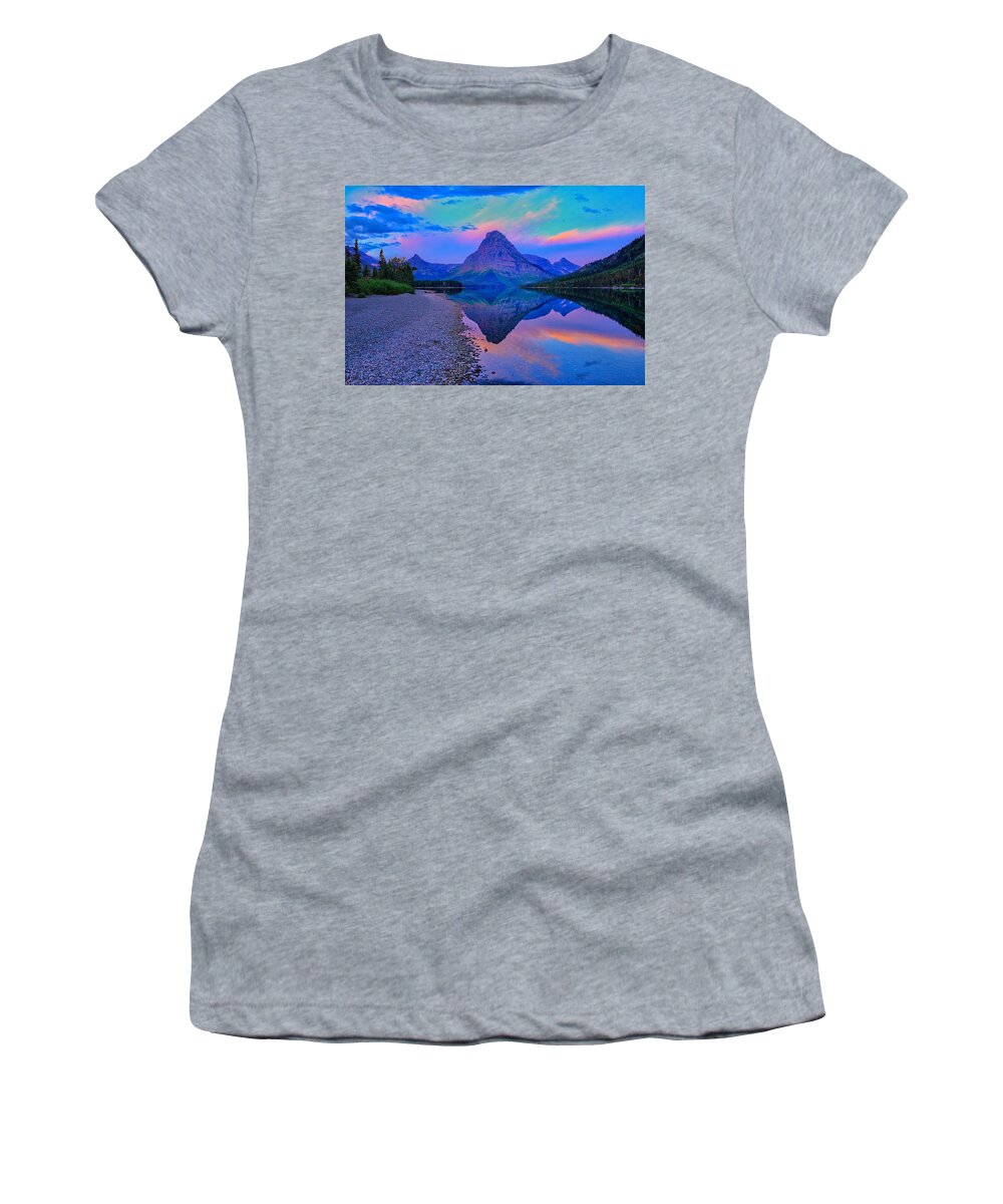 Two Medicine Women's T-Shirt featuring the photograph Dawn at Two Medicine Lake by Greg Norrell