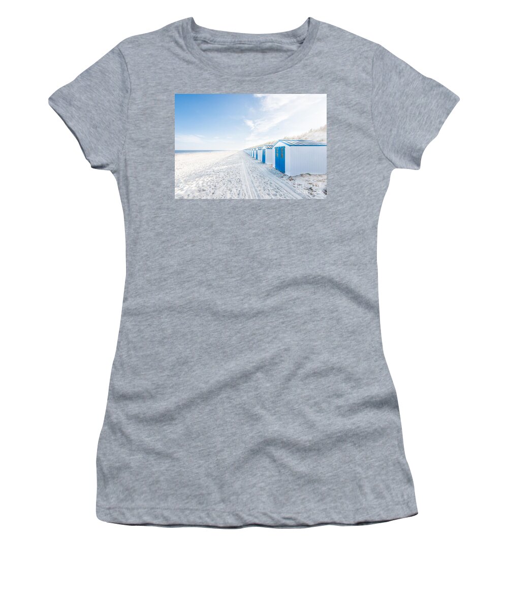 De Koog Women's T-Shirt featuring the photograph De Koog - beach cabins by Hannes Cmarits