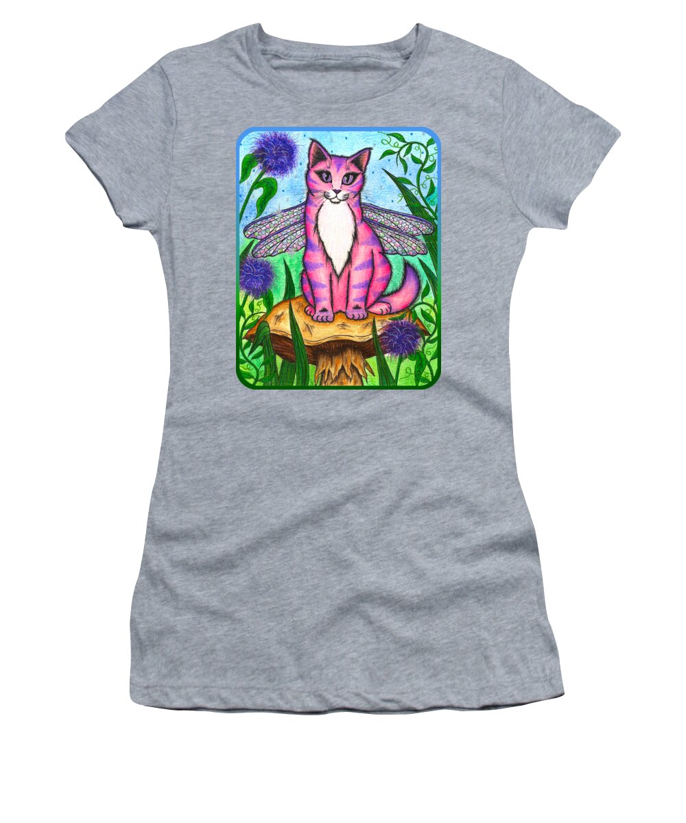 Dragonfly Women's T-Shirt featuring the painting Dea Dragonfly Fairy Cat by Carrie Hawks