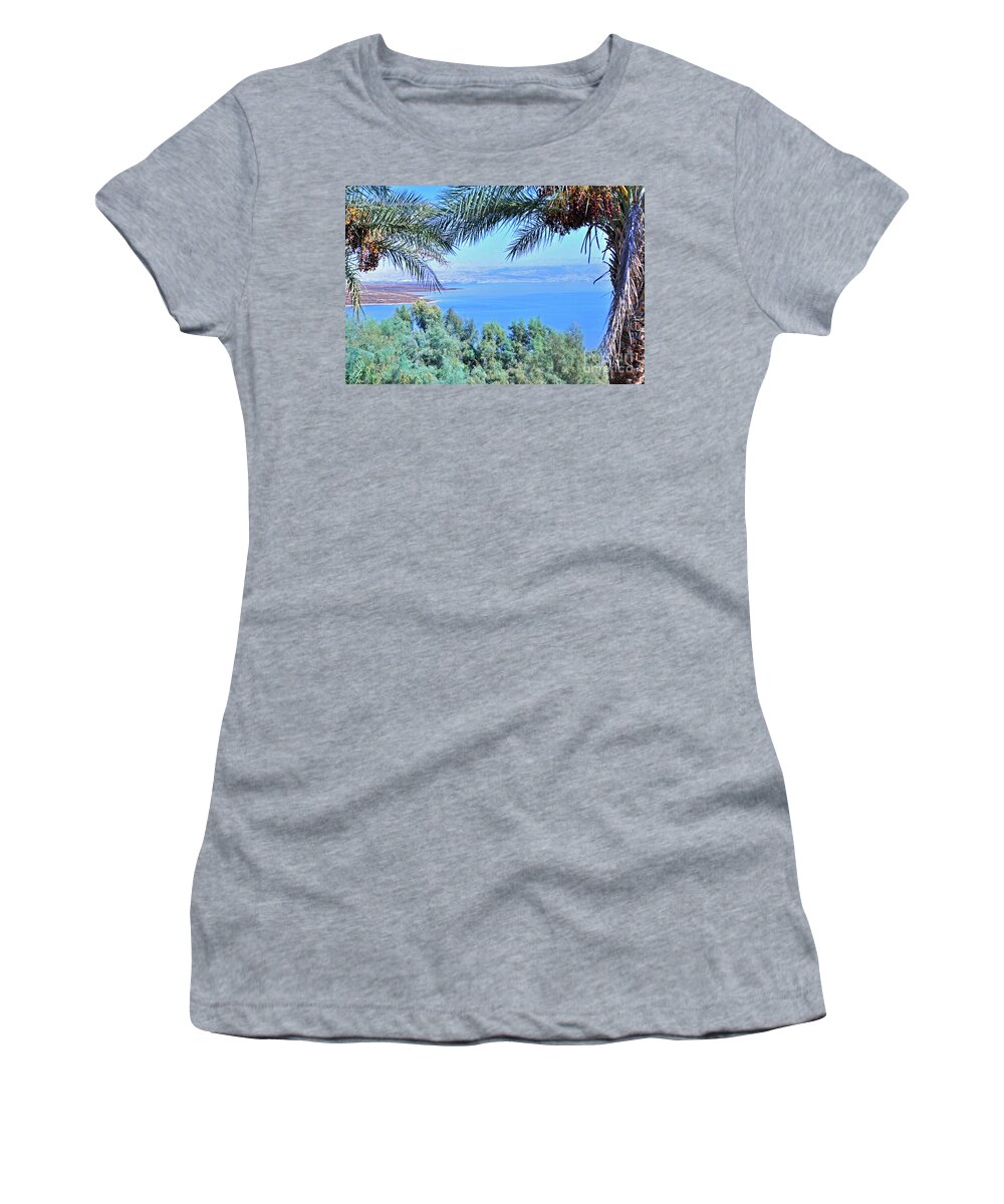 Dead Sea Women's T-Shirt featuring the photograph Dead Sea Overlook by Lydia Holly
