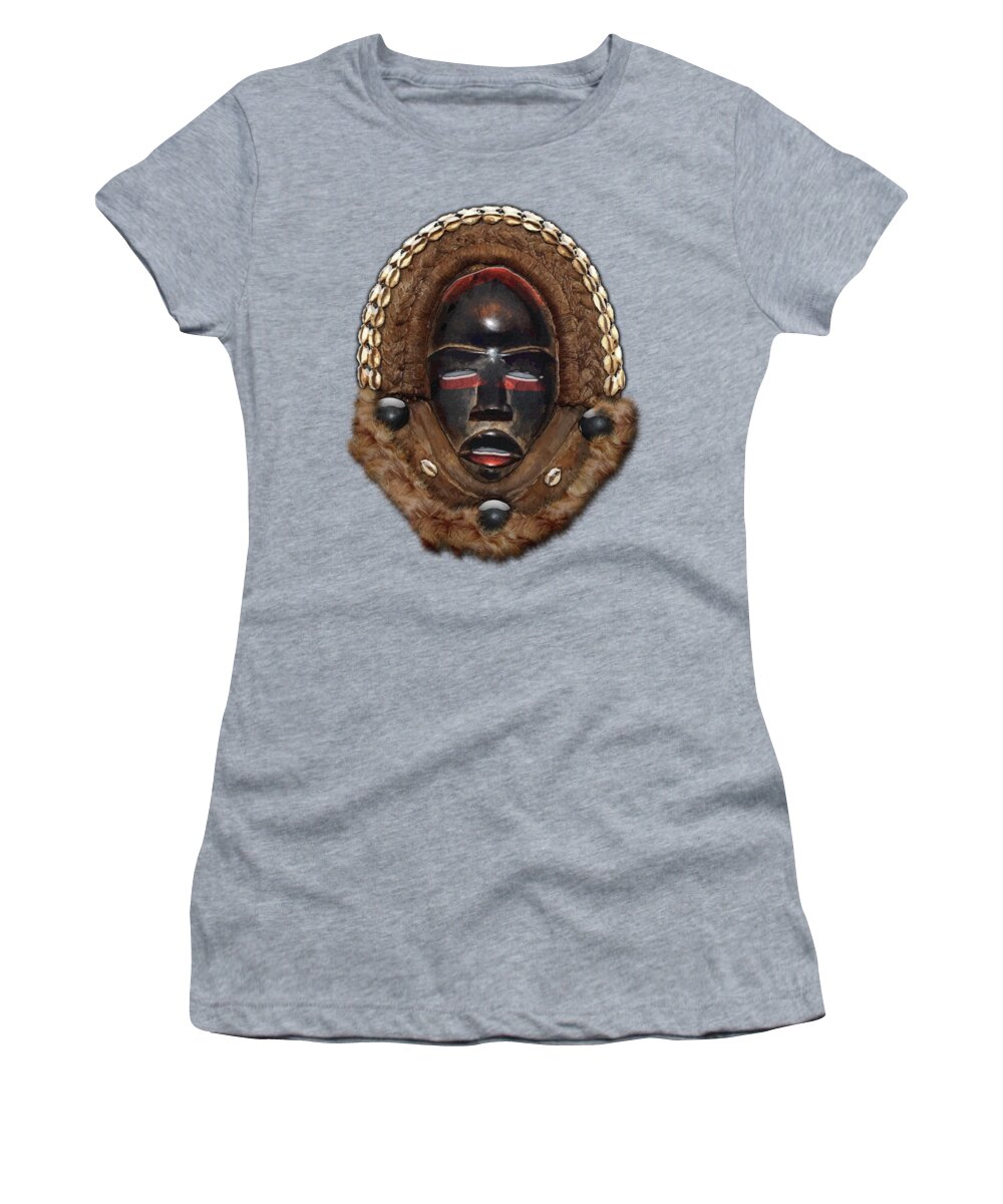 'treasures Of Africa' Collection By Serge Averbukh Women's T-Shirt featuring the digital art Dean Gle Mask by Dan People of the Ivory Coast and Liberia on Red Leather by Serge Averbukh