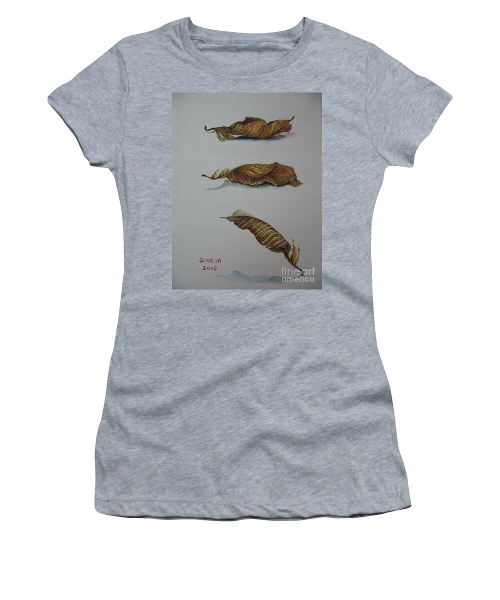 Leaf Women's T-Shirt featuring the painting Death Leaf Walking by Sukalya Chearanantana