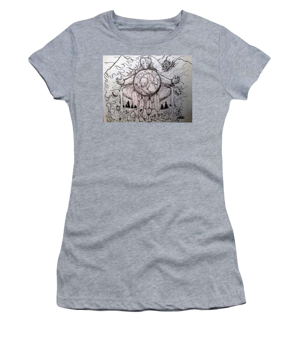 Wolf Women's T-Shirt featuring the drawing Decade Ten Wolfnxs Years by Paul Hudson