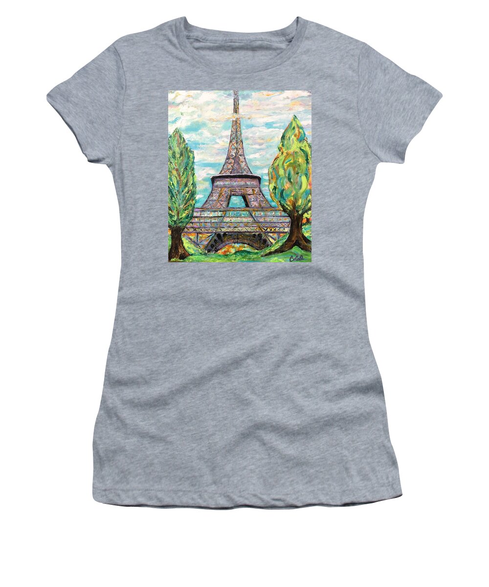 Paris Women's T-Shirt featuring the painting Declaring Springtime and New Beginnings Over Paris by Coco Olson