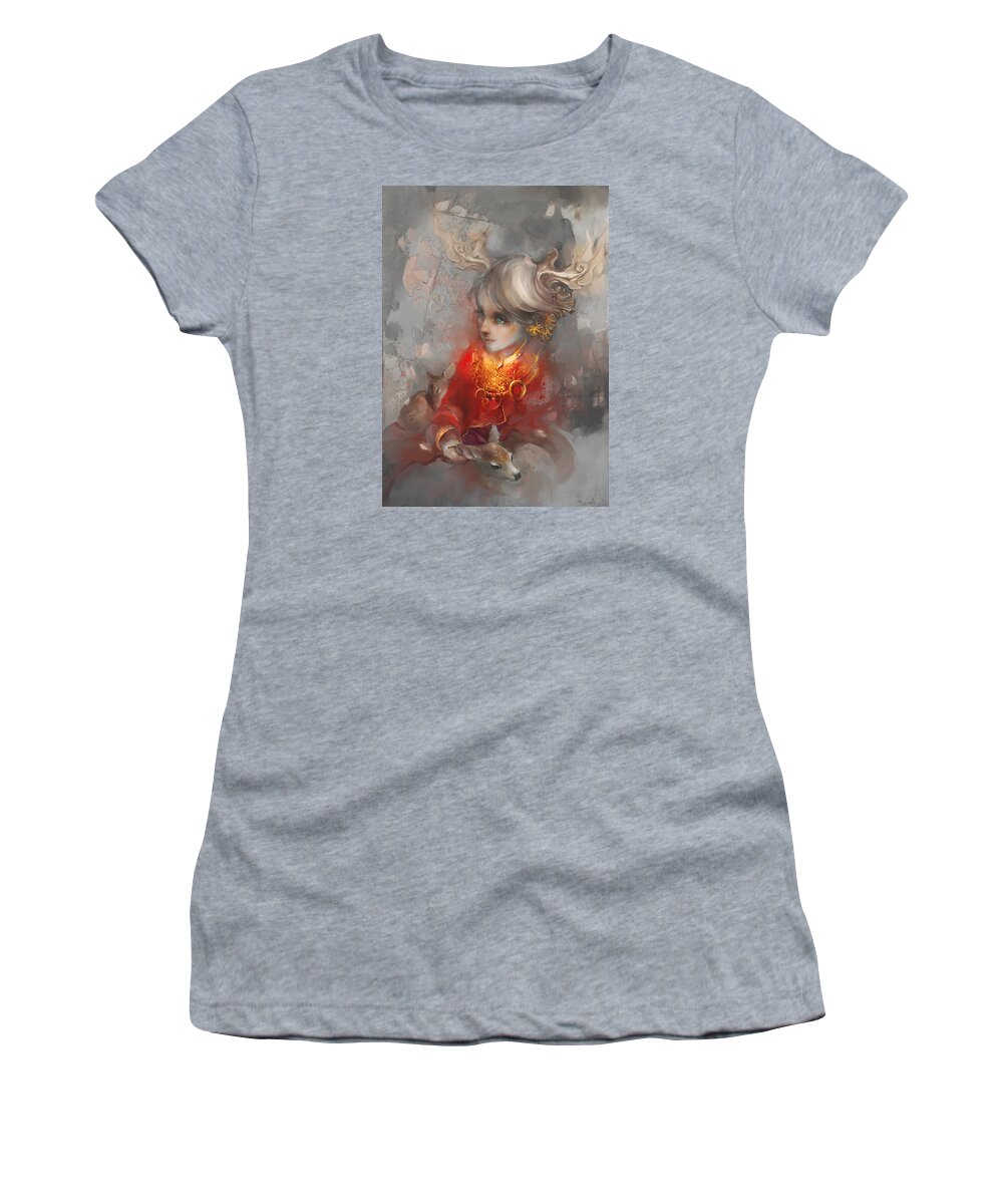 Portrait Women's T-Shirt featuring the digital art Deer Princess by Te Hu