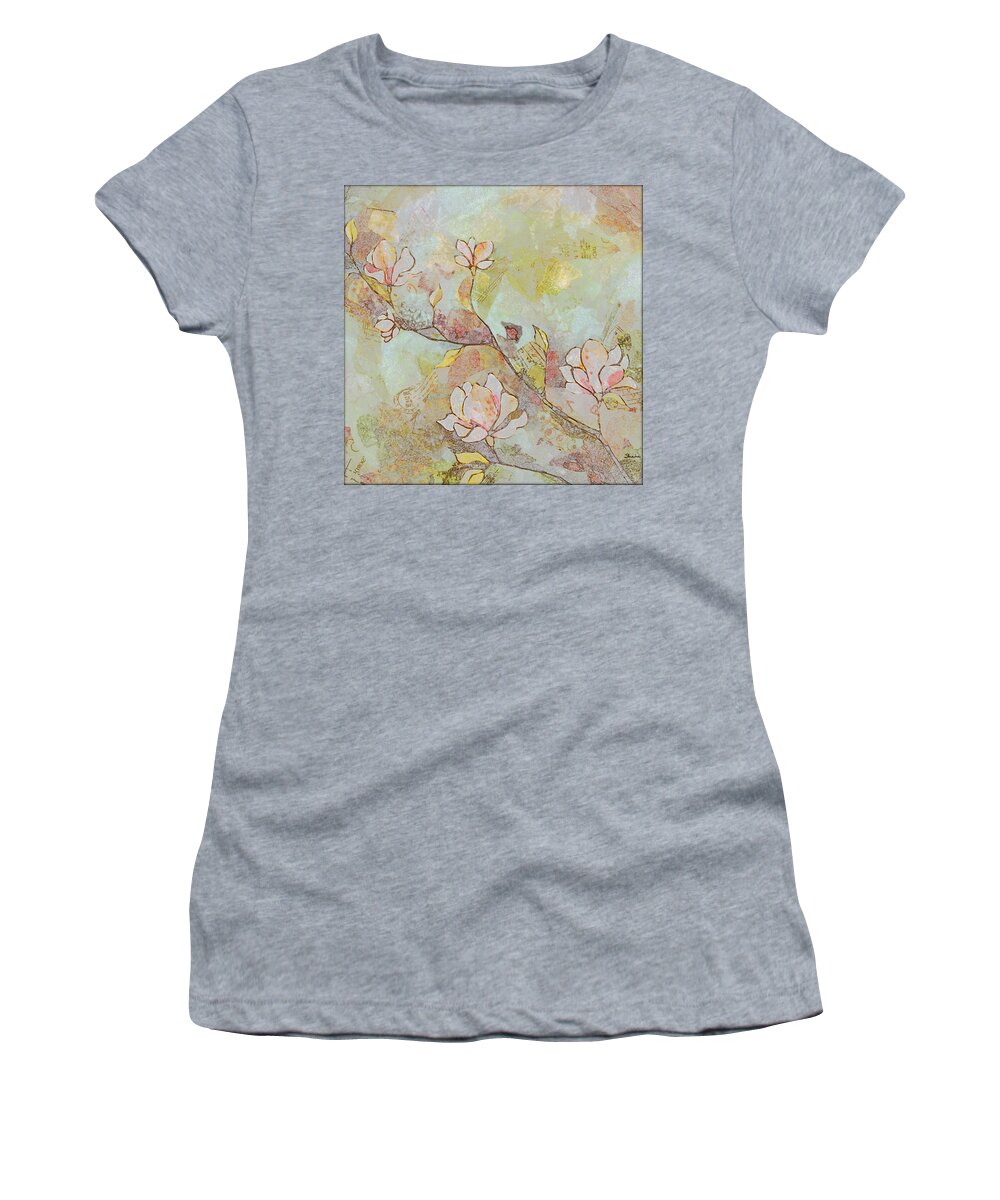 Magnolia Women's T-Shirt featuring the painting Delicate Magnolias by Shadia Derbyshire
