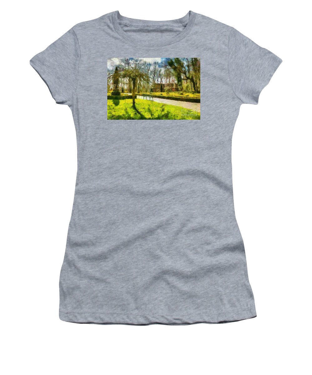 Garden Women's T-Shirt featuring the digital art Delightful Garden in Spring by Eva Lechner
