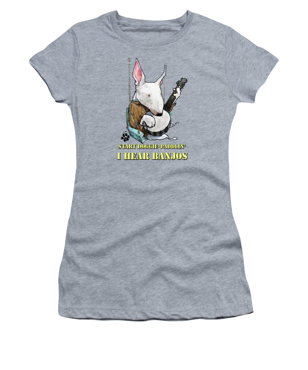 Dog Caricature Women's T-Shirt featuring the drawing Deliverance Bull Terrier Caricature Art Print by Canine Caricatures By John LaFree