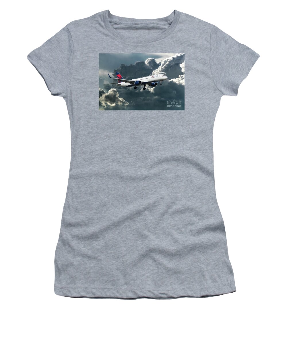 Delta Air Lines Women's T-Shirt featuring the digital art Delta Air Lines Boeing 757-26D by Airpower Art