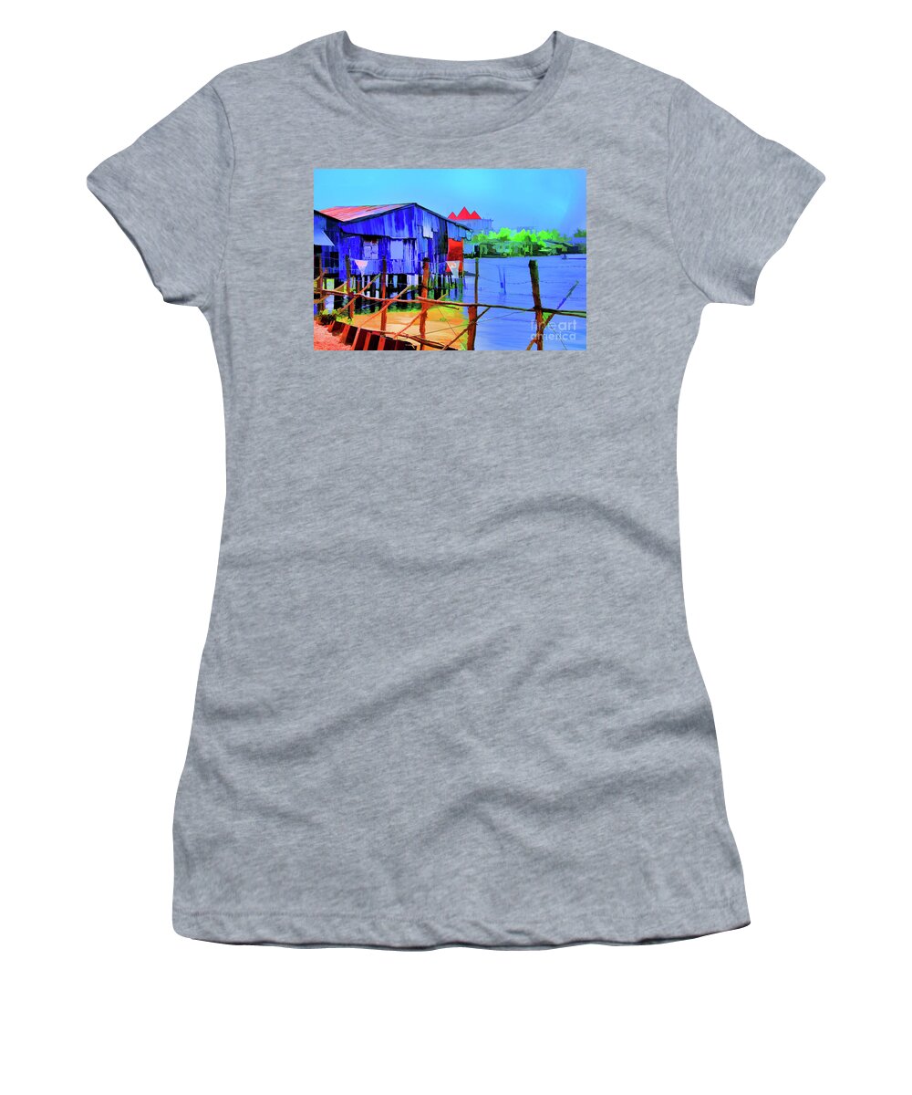Cambodia Delta Harbors Women's T-Shirt featuring the digital art Delta Cove by Rick Bragan