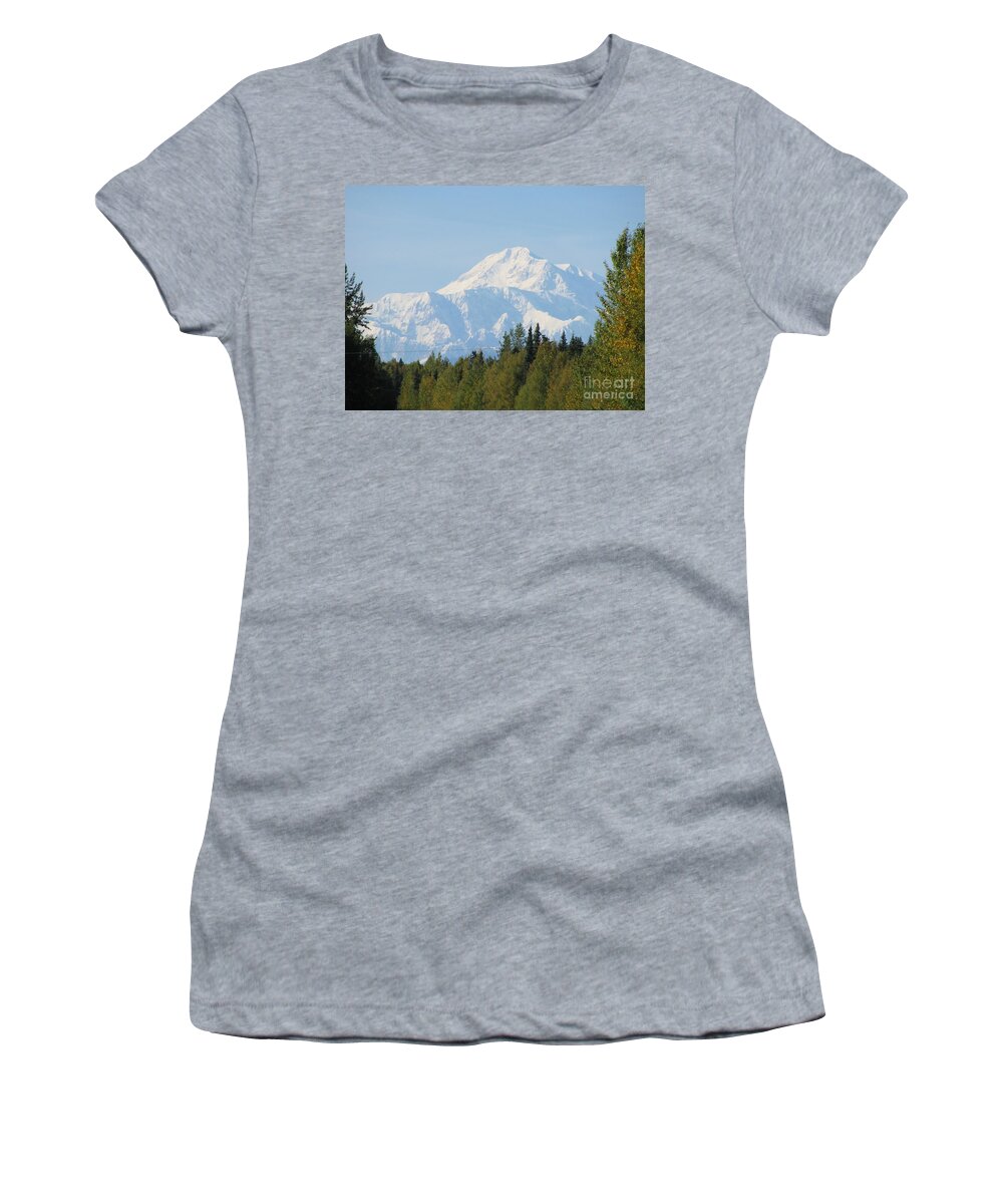 Denali Women's T-Shirt featuring the photograph Denali framed by trees by Anthony Trillo