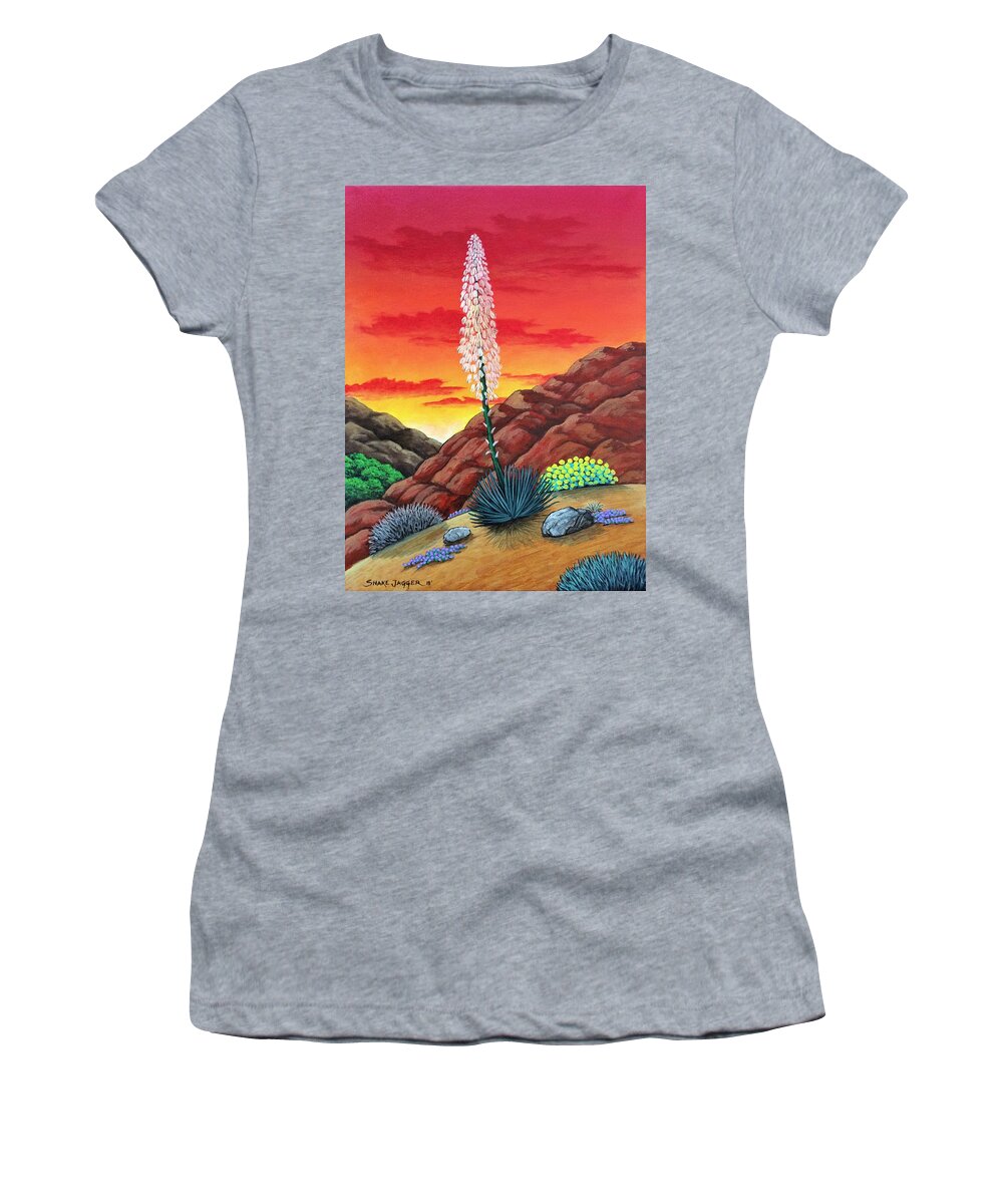 Desert Women's T-Shirt featuring the painting Desert Flowers by Snake Jagger