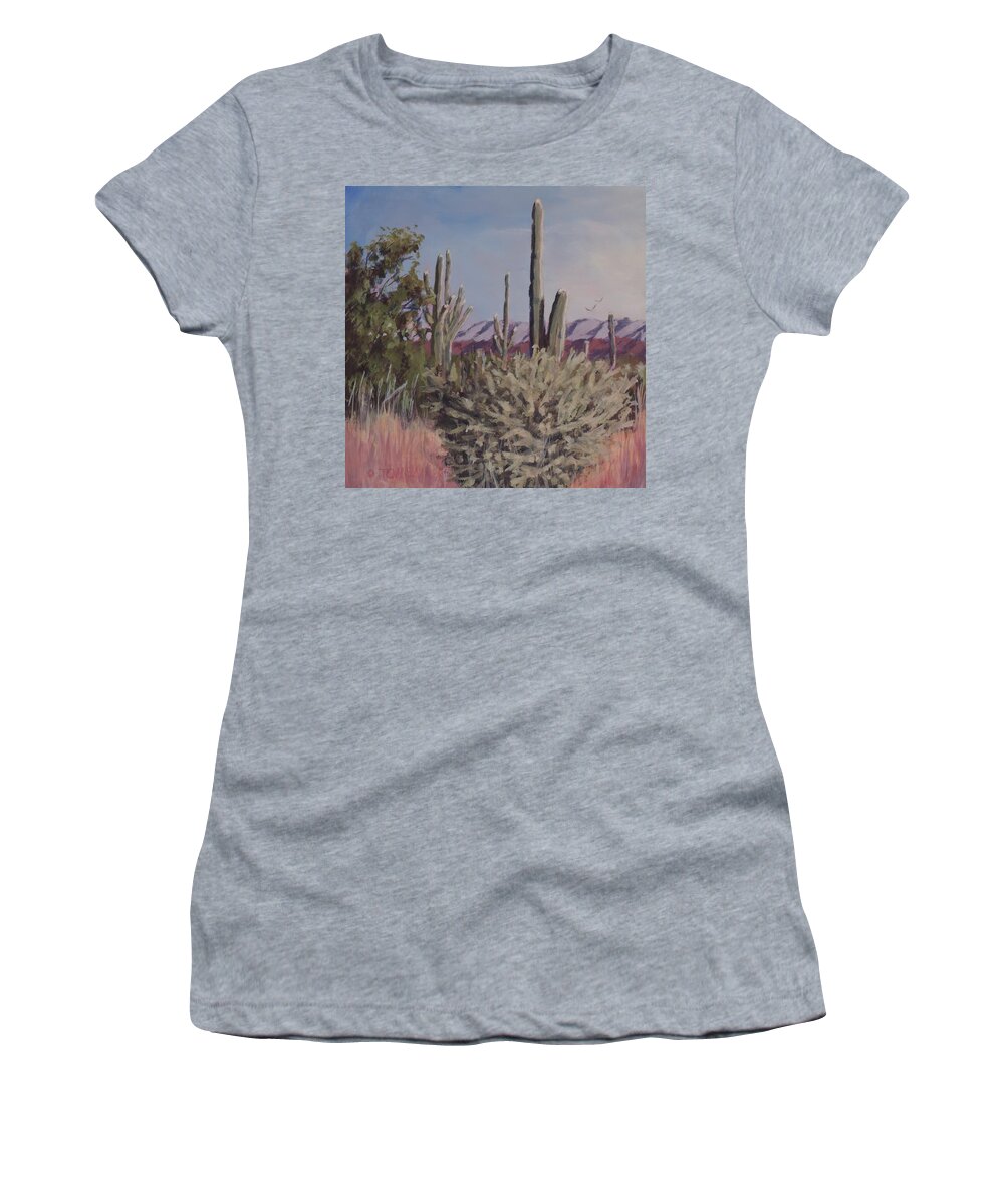 Desert Morning Women's T-Shirt featuring the painting Desert Morning by Bill Tomsa