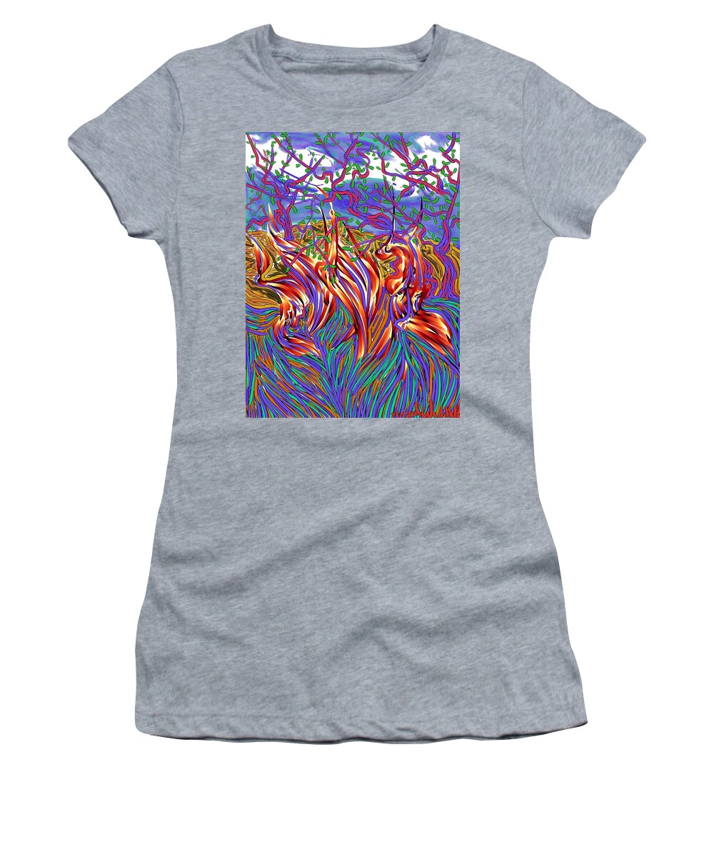 Landscape Women's T-Shirt featuring the digital art Desert Wildfire by Angela Weddle