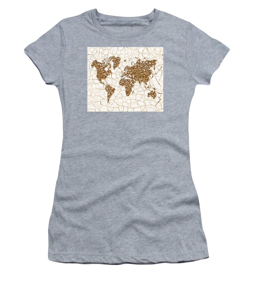 World Women's T-Shirt featuring the mixed media Design 99 world map by Lucie Dumas