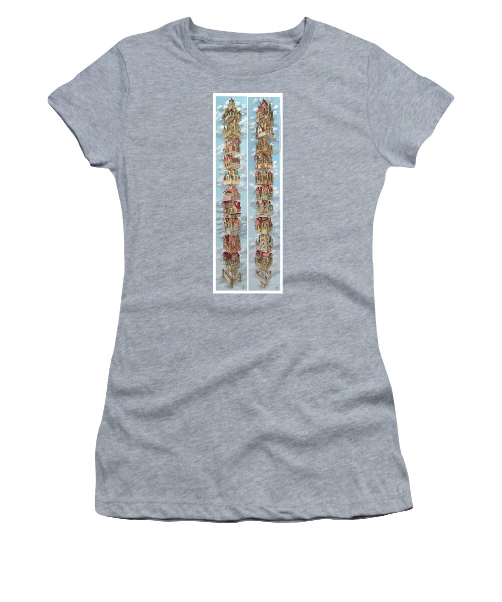 Castle Women's T-Shirt featuring the painting Diptych Air Castles by Victor Molev