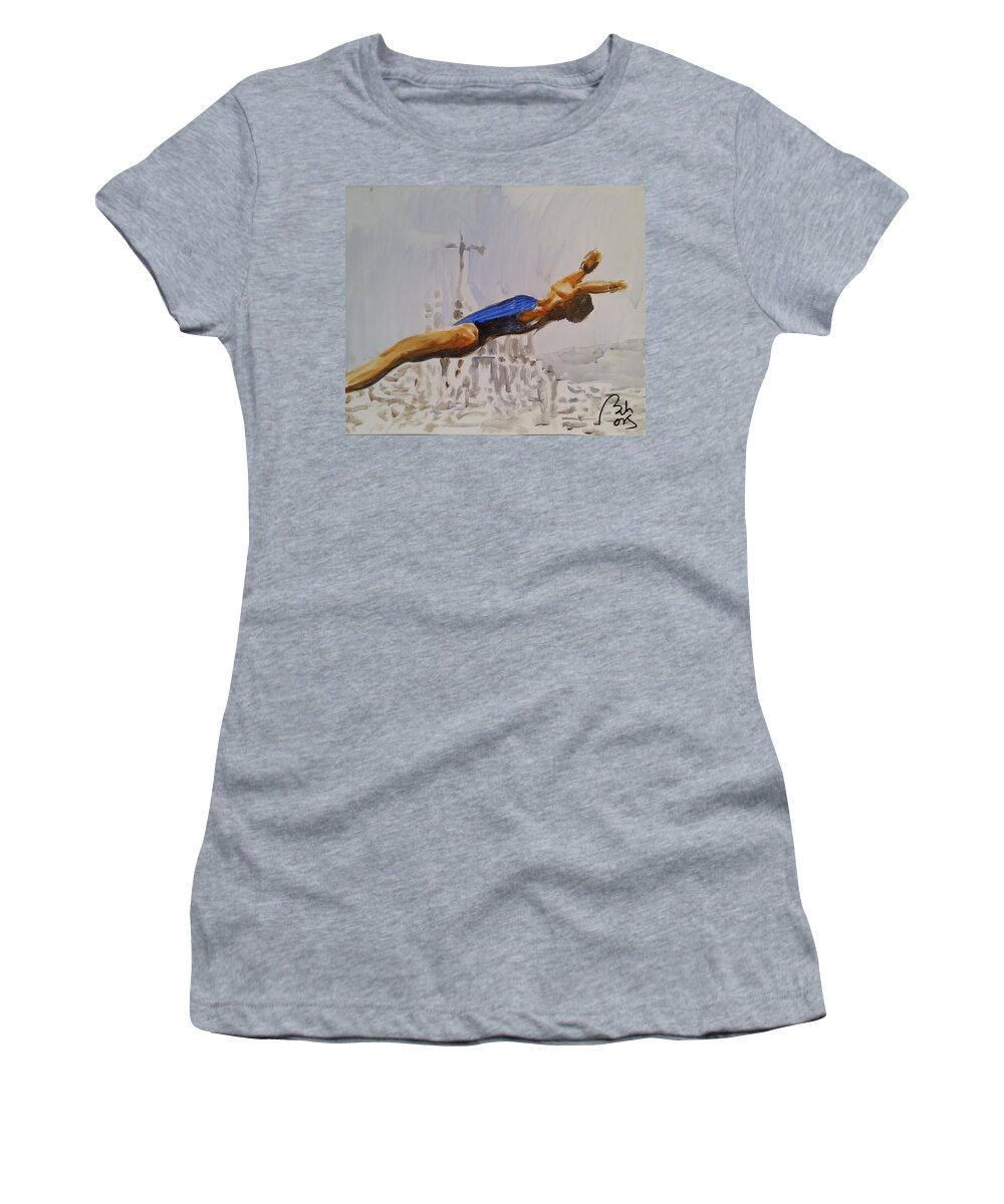 Platform Women's T-Shirt featuring the painting Diving II by Bachmors Artist