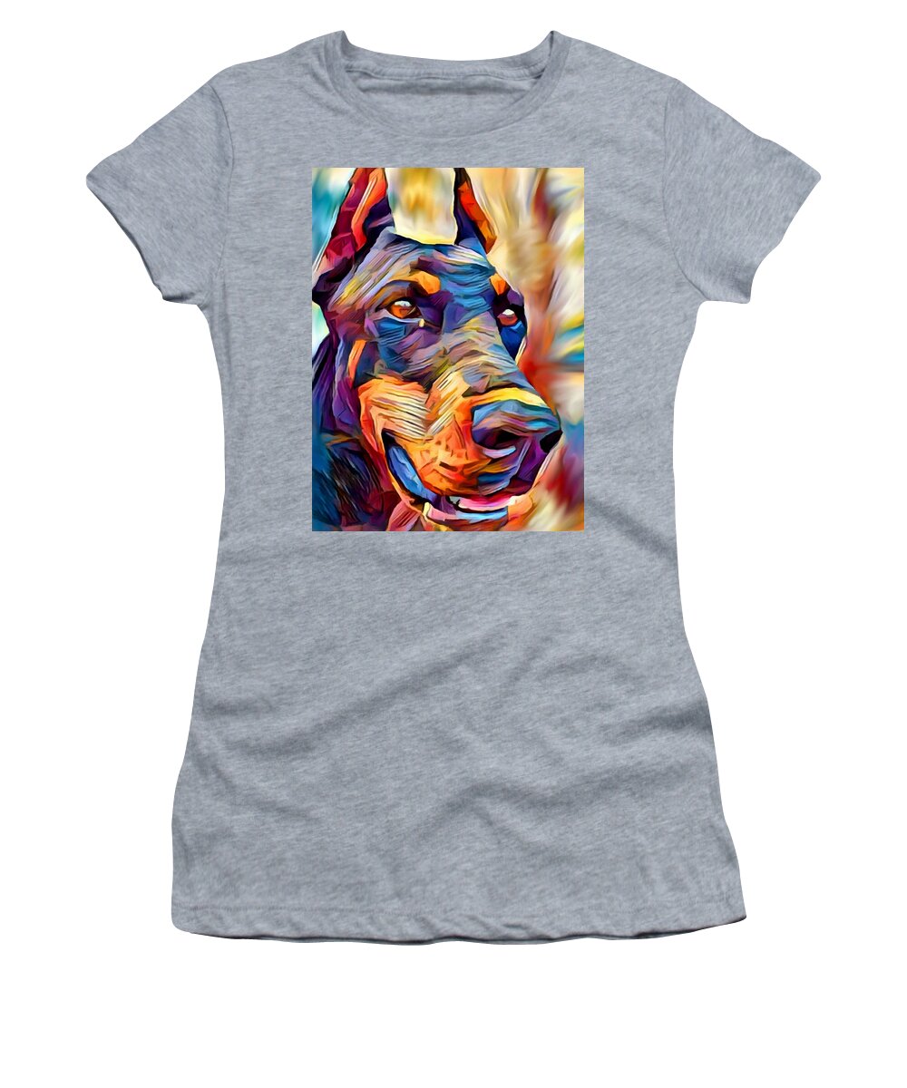 Doberman Women's T-Shirt featuring the painting Doberman 2 by Chris Butler