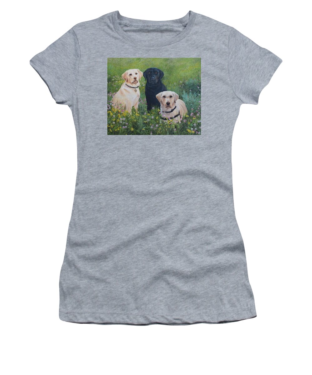 Yellow And Black Labs Women's T-Shirt featuring the painting Dogs With Wings by Tammy Taylor