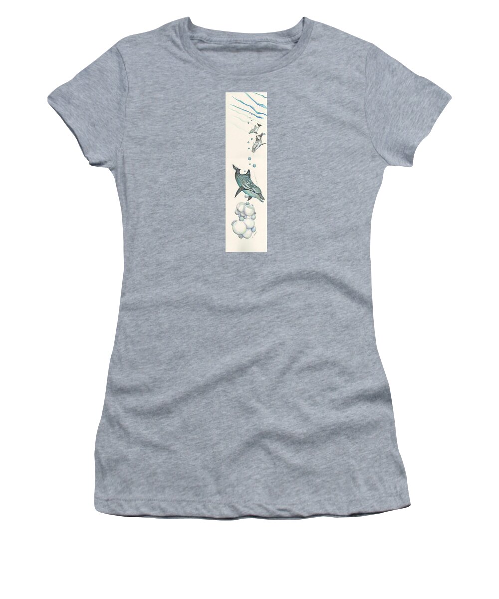 Ocean Women's T-Shirt featuring the painting Dolphin and two friends by Darren Cannell