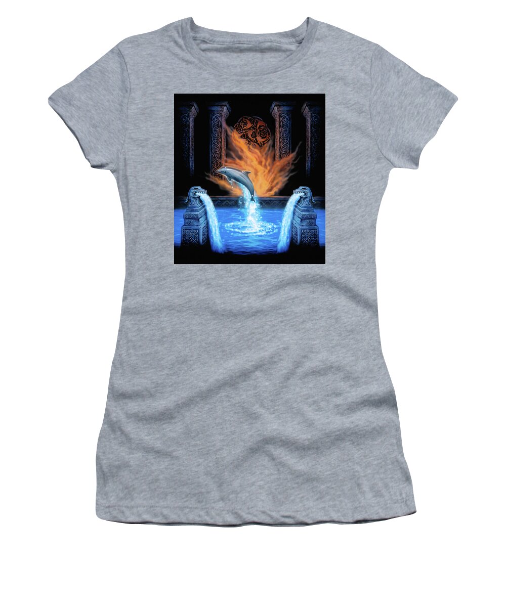 Dolphin Fantasy Scifi Women's T-Shirt featuring the mixed media Dolphin Temple by Murry Whiteman