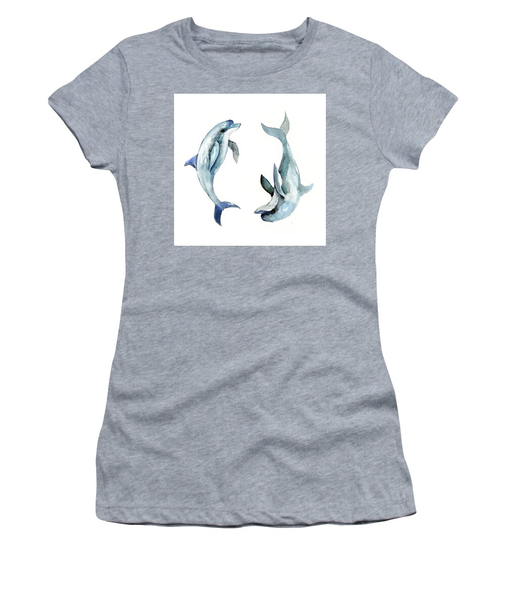 Dolphin Women's T-Shirt featuring the painting Dolphins by Suren Nersisyan