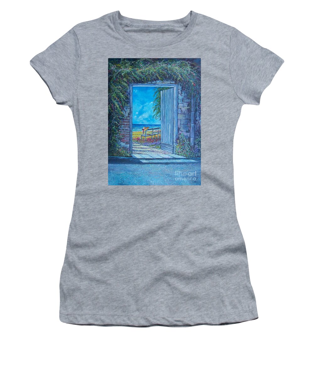 Original Painting Women's T-Shirt featuring the painting Doorway To ... by Sinisa Saratlic