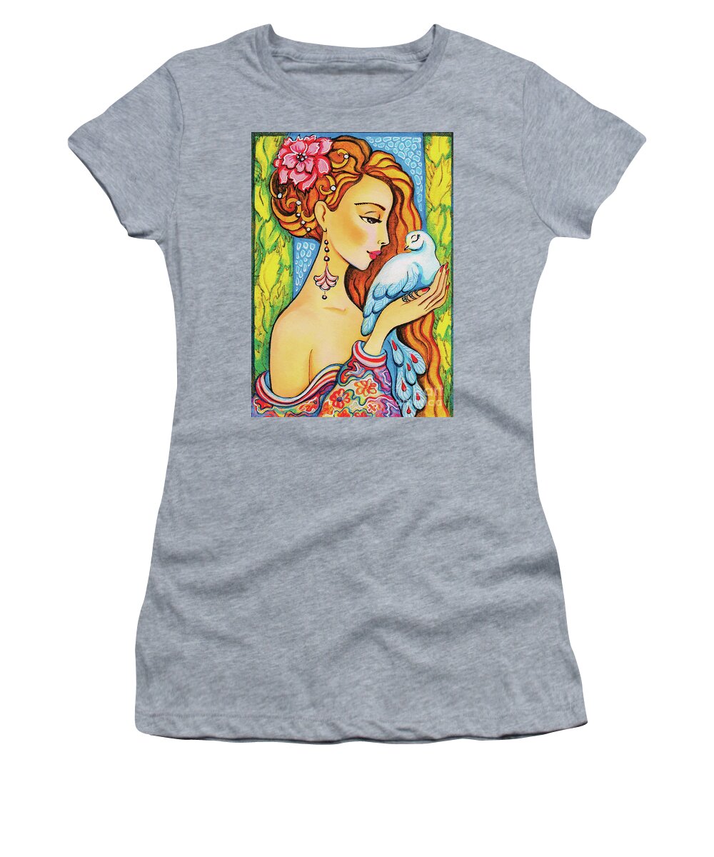 Dove Woman Women's T-Shirt featuring the painting Dove Whisper by Eva Campbell