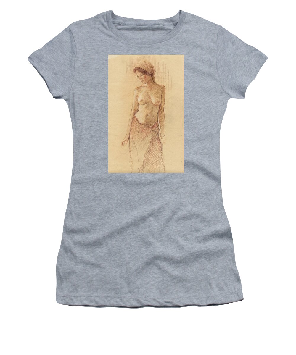Breasts Women's T-Shirt featuring the drawing Draped Figure by David Ladmore