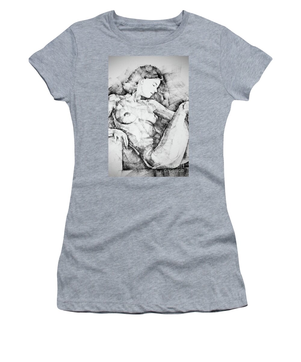 Drawing Women's T-Shirt featuring the drawing Drawing Beautiful Girl Figure by Dimitar Hristov