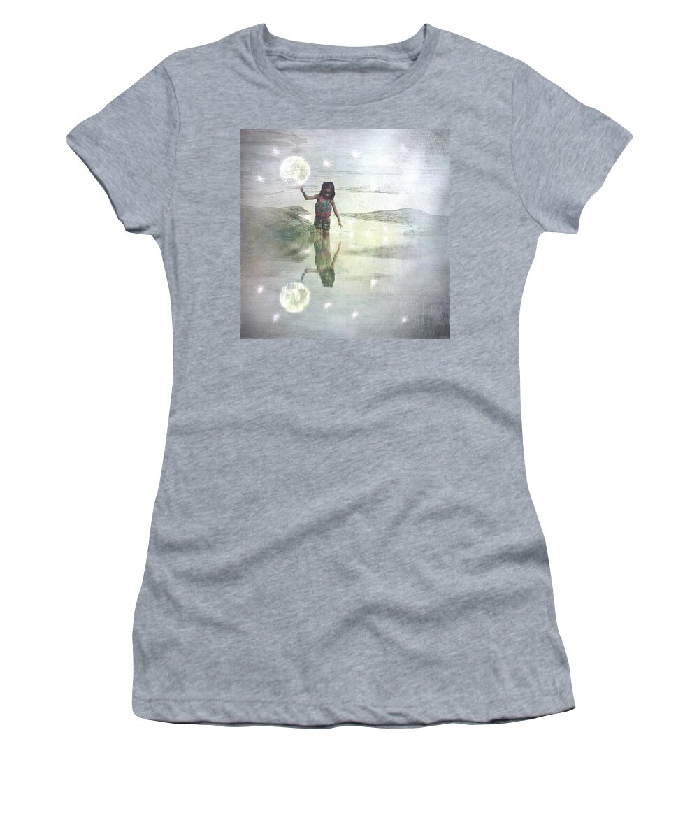 Girl Women's T-Shirt featuring the digital art To Touch the Moon by Melissa D Johnston