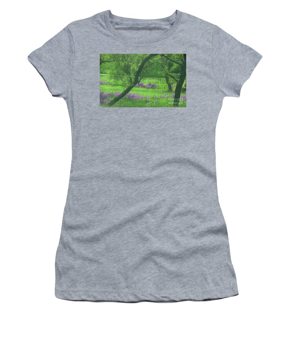 Spring Landscape Women's T-Shirt featuring the photograph Dreaming fields by Yumi Johnson