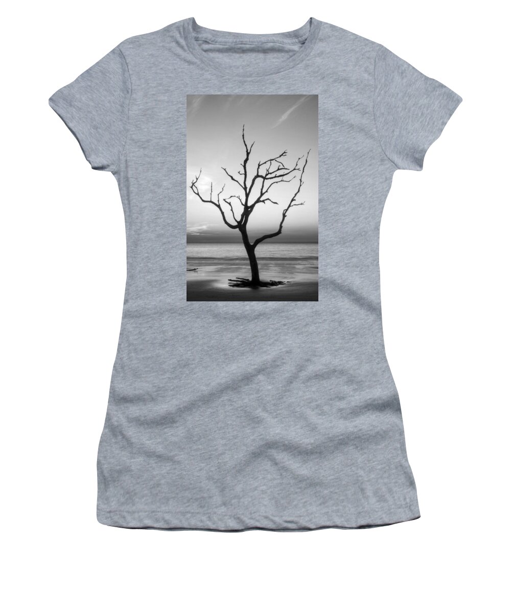 Driftwood Women's T-Shirt featuring the photograph Driftwood Silhouette in Black and White by Greg and Chrystal Mimbs