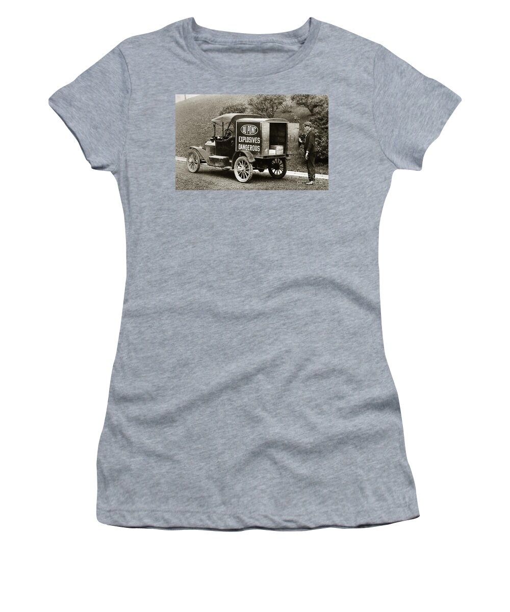 Du Pont Women's T-Shirt featuring the photograph Du Pont Co. Explosives Truck Pennsylvania Coal Fields 1916 by Arthur Miller