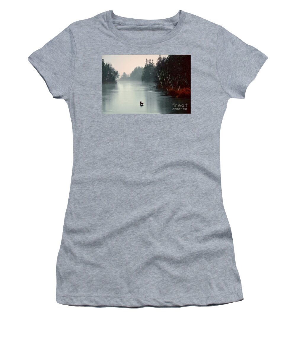 Nature Women's T-Shirt featuring the photograph Ducks on a Frozen Pond by Elaine Manley