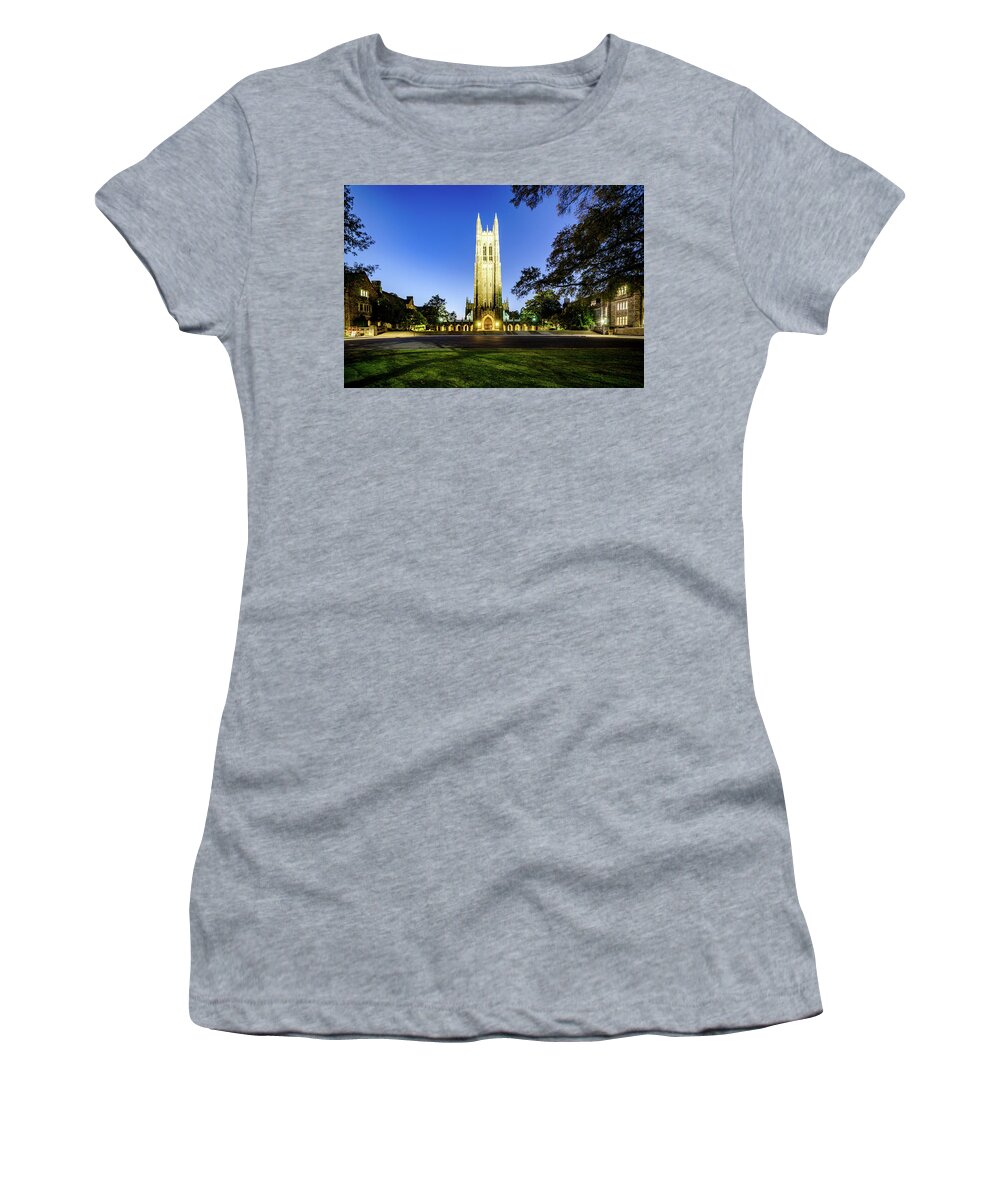 Fall Women's T-Shirt featuring the photograph Duke Chapel Lit Up at the Blue Hour by Anthony Doudt