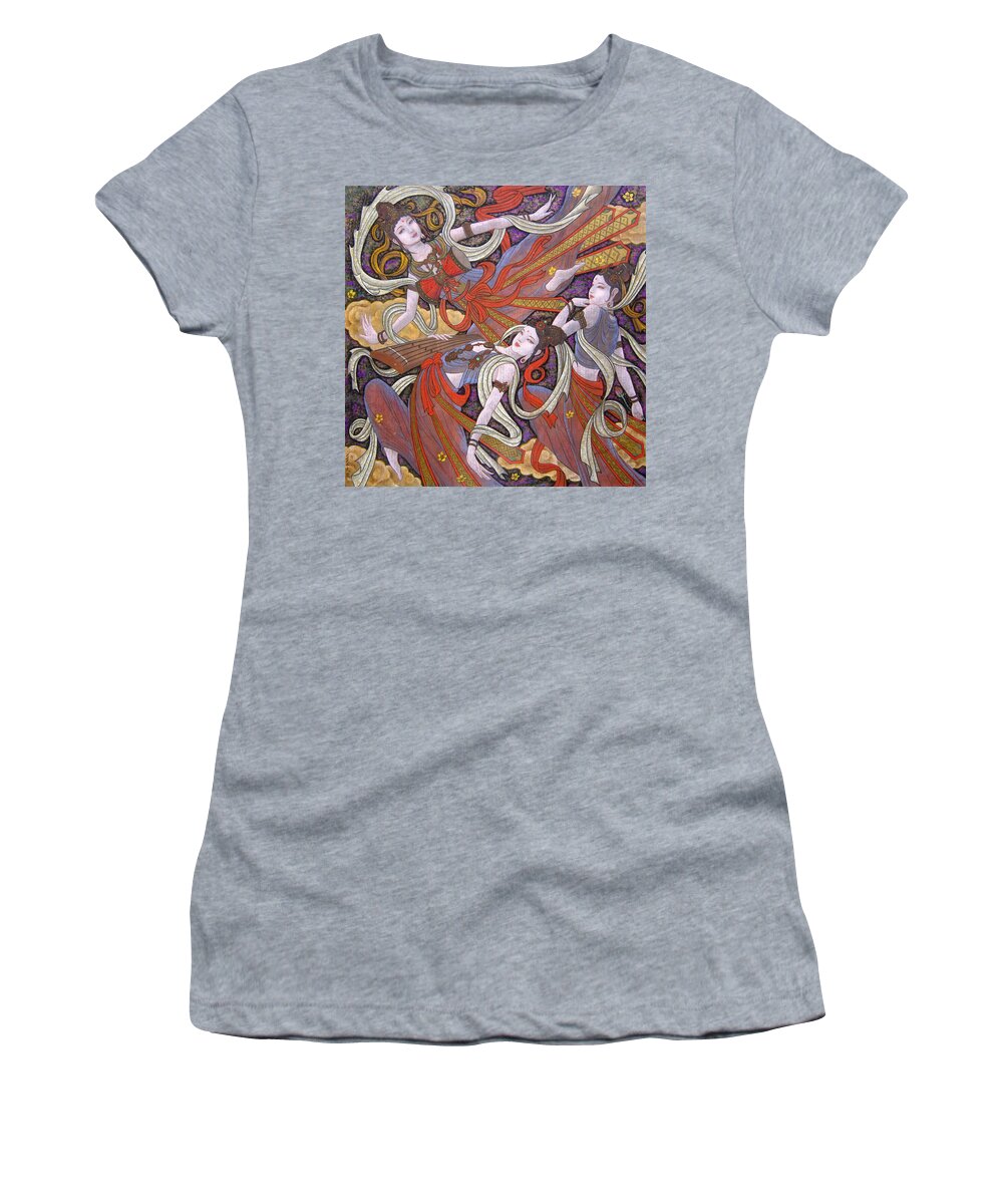 Dunhuang Women's T-Shirt featuring the drawing Dunhuang flying dance-Heavy color drawing-Traditional Chinese painting    by Artto Pan