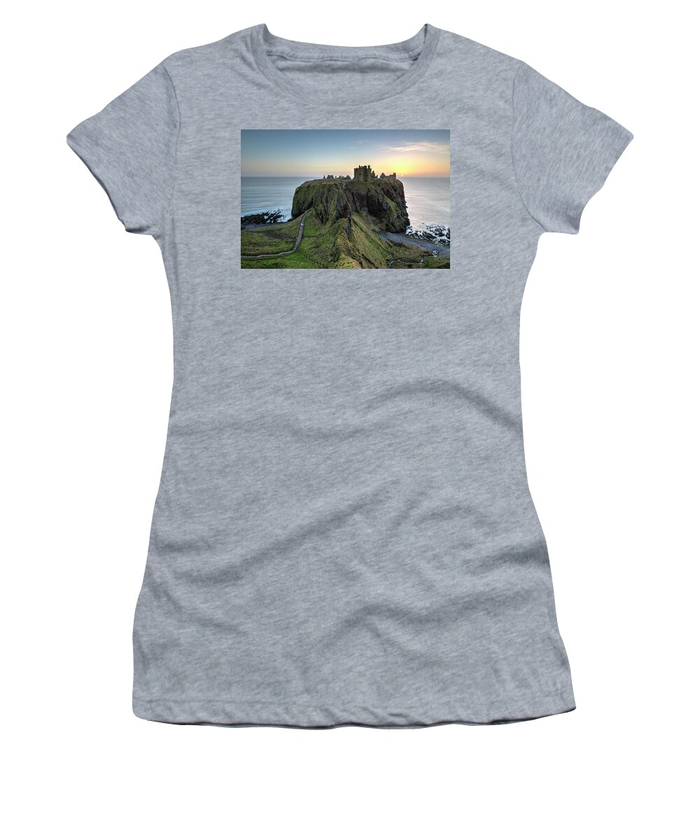 Dunnottar Women's T-Shirt featuring the photograph Dunnottar Castle at Sunrise by Veli Bariskan