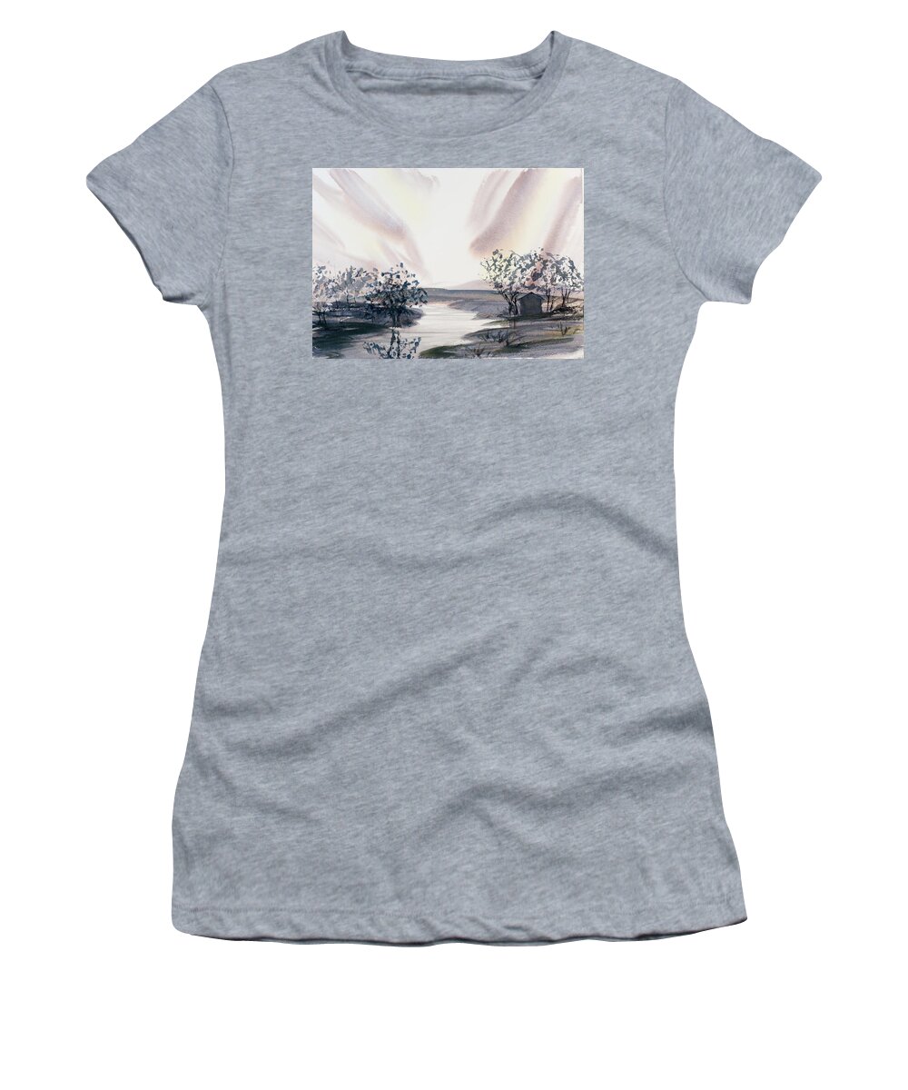 Australia Women's T-Shirt featuring the painting Dusk Creeping Up the River by Dorothy Darden