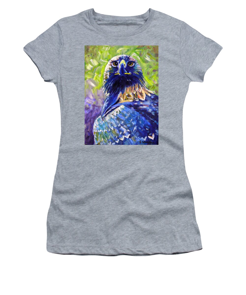 Art Women's T-Shirt featuring the painting Eagle on alert by Shirley Wellstead