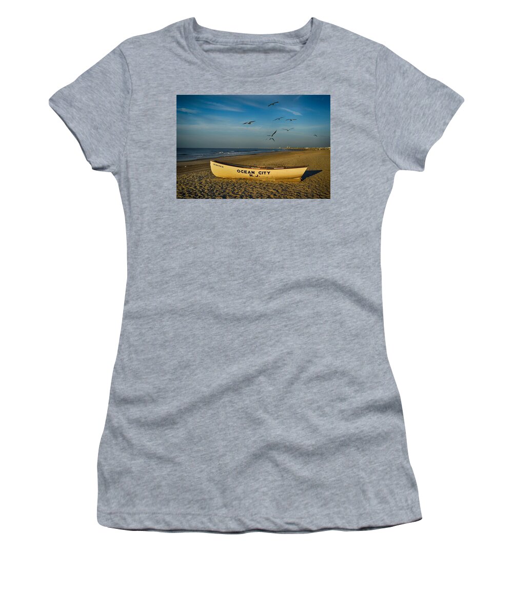 Early Morning Women's T-Shirt featuring the photograph Early Morning Ocean City NJ by James DeFazio