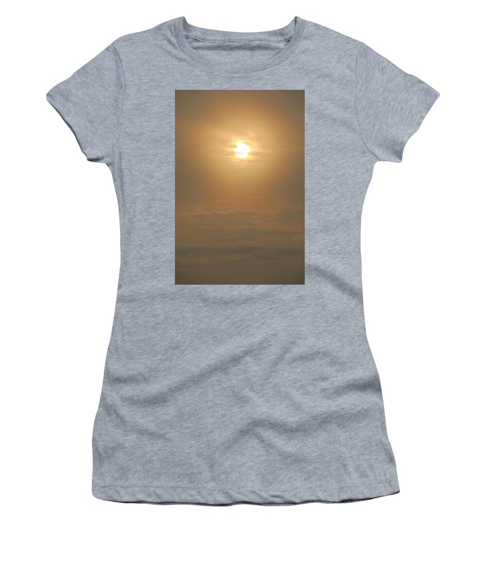 Early Morning Sun Clouds Fog Multicolored Women's T-Shirt featuring the photograph Early Morning Sunrise by Scott Burd