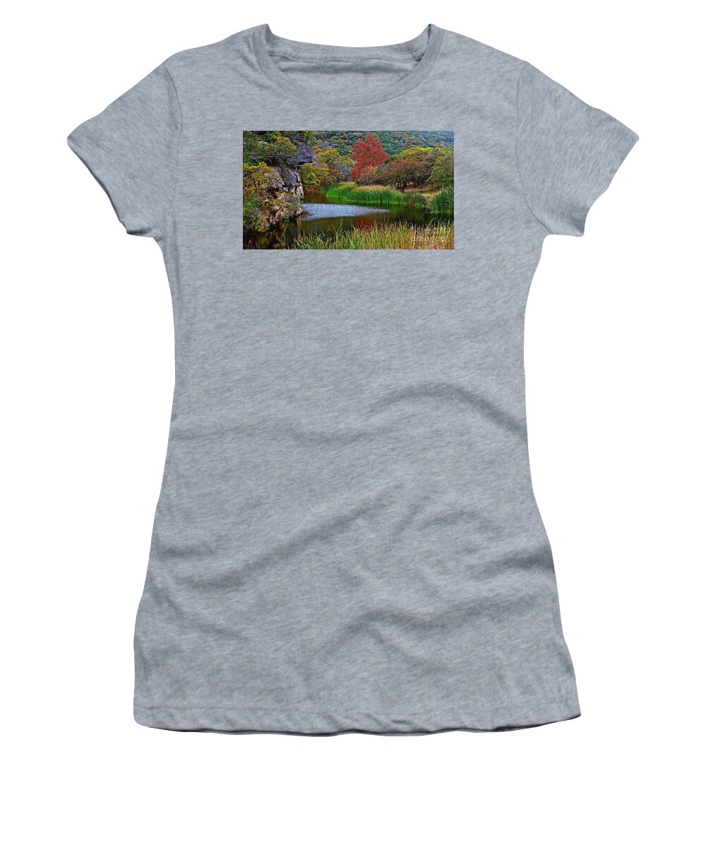 Michael Tidwell Photography Women's T-Shirt featuring the photograph East Trail Pond at Lost Maples by Michael Tidwell