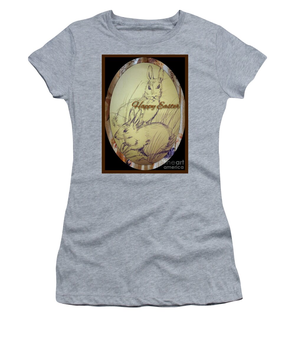 Easter Women's T-Shirt featuring the mixed media Easter Bunny Greeting 5 by Joan-Violet Stretch
