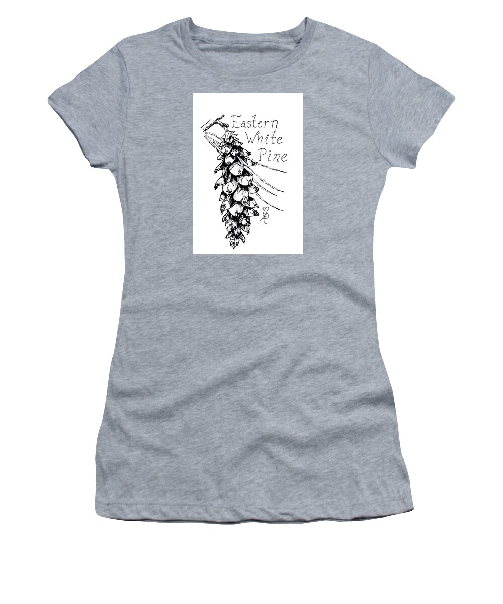 Pine Women's T-Shirt featuring the drawing Eastern White Pine cone on a branch by Nicole Angell